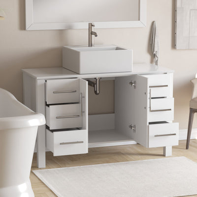 Cambridge Plumbing 36 Inch White Wood With Porcelain Vessel Sink Vanity Set – 8116W-BN 