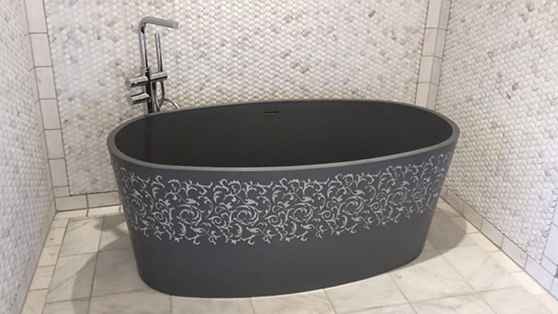 Pure Water Coco solid surface freestanding oval bathtub Concrete matte embossed 59