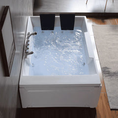Empava 72" Alcove Whirlpool 2-Person LED Tub with Left Drain EMPV-72JT367LED 