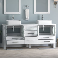Cambridge Plumbing 71 Inch White Wood With Double Porcelain Vessel Sink Vanity Set – 8119XLW