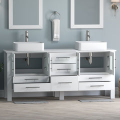 Cambridge Plumbing 71 Inch White Wood With Double Porcelain Vessel Sink Vanity Set – 8119XLW-BN 