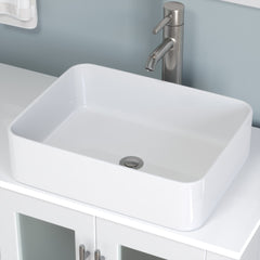 Cambridge Plumbing 71 Inch White Wood With Double Porcelain Vessel Sink Vanity Set – 8119XLW-BN