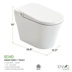 Anzzi ENVO Echo Smart Toilet Bidet Auto Open/Close/Flush, Heated Seat –TL-STFF950WH 