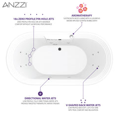 Anzzi Sofi 5.6 ft. Center Drain Whirlpool With Air Bath Tub in White – FT-AZ201 