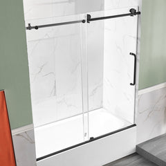 Anzzi 5 ft Acrylic Right Drain Rectangle Tub in White With 60 in x 62 in Frameless Sliding Tub Door in Matte Black – SD1701MB-3260R 