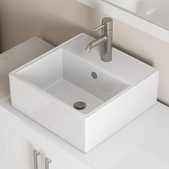 Cambridge Plumbing 36 Inch White Wood With Porcelain Vessel Sink Vanity Set – 8116W-BN 