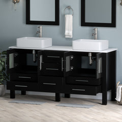 Cambridge Plumbing 63 Inch Espresso Wood With Double Porcelain Vessel Sink Vanity Set – 8119-BN 